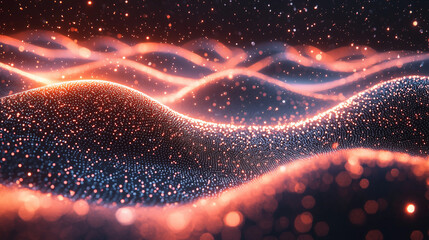 Wall Mural - Abstract digital terrain with wavy glowing lines and vibrant orange highlights