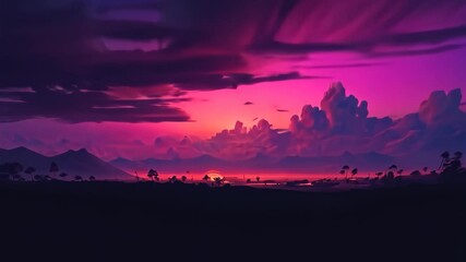 Wall Mural - Beautiful colorful trendy viva magenta color sunset sky landscape. 