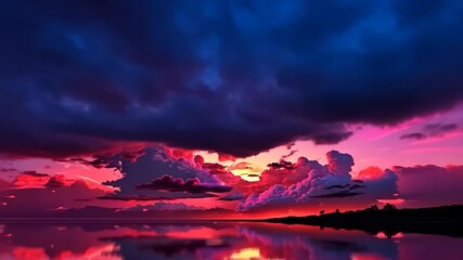 Wall Mural - Beautiful colorful trendy viva magenta color sunset sky landscape. 