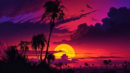 Wall Mural - Beautiful colorful trendy viva magenta color sunset sky landscape. 