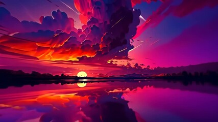 Wall Mural - Beautiful colorful trendy viva magenta color sunset sky landscape. 