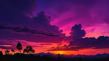 Wall Mural - Beautiful colorful trendy viva magenta color sunset sky landscape. 
