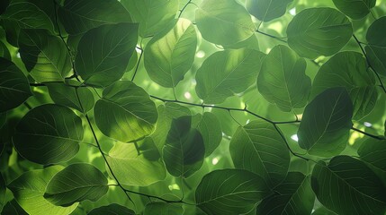 Wall Mural - Green leaves backlit by the sun.