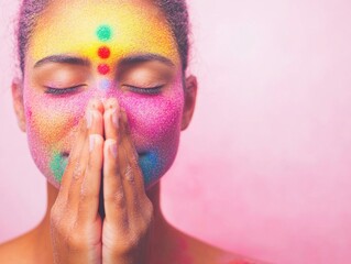 Aufkleber - Aura Awareness Day Meditative Silhouette with Glowing Chakra Points for Holistic Healing and Day of the Dead