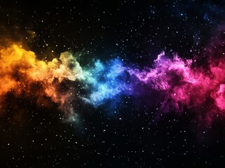 Wall Mural - Warm, colorful rainbow light shines through a dusty black background, producing a defocused, abstract, and slightly scratched retro film effect perfect for use as an overlay on photos or as a screen