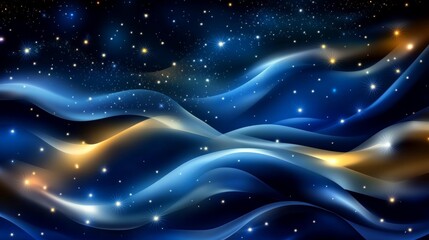 Wall Mural - The night sky, illuminated by shining stars and surrounded by a bokeh light effect.