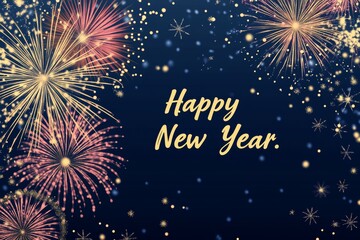 Wall Mural - Fireworks illuminate a blue nighttime backdrop, capturing the essence of the New Year, ideal for use as a congratulatory or invitation card. Stylish modern illustration.