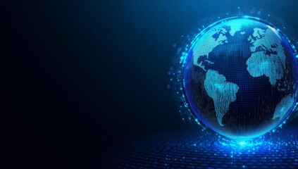 blue globe with code background