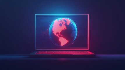 Wall Mural - the laptop screen showcases a global world networking concept featuring planet earth. the image is a