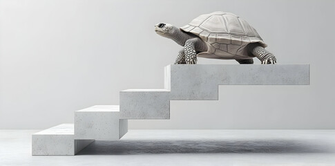 Aufkleber - A turtle on modern, abstract stairs, symbolizing progress and perseverance.