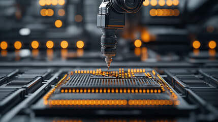 Leinwandbilder - robotic arm assembling electronic components in high tech environment
