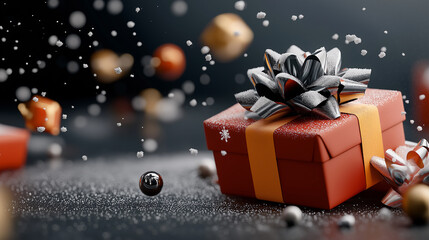 Aufkleber - vibrant gift box with shiny bow, surrounded by festive decorations