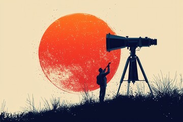 Wall Mural - astronaut exploring the universe with a telescope