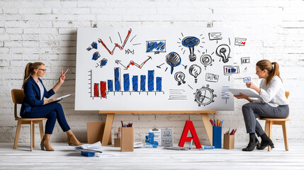 Poster - Marketer presenting digital strategies with charts and graphs in office