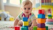 © Mas - Happy baby in playroom, AI generated image