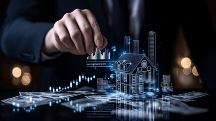 Aufkleber - digital collage of financial and economic icons with house