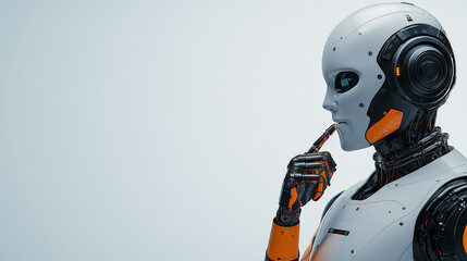 Aufkleber - futuristic robot with thoughtful expression, showcasing advanced technology