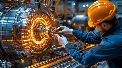 Poster - professional using advanced tools to repair industrial machinery
