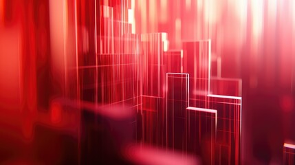 Poster - A detailed 3D graph in red hues, showcasing financial growth with bars and lines moving upward, symbolizing positive market trends and progressive data.