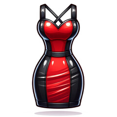 Red and Black Bodycon Dress Vector Illustration