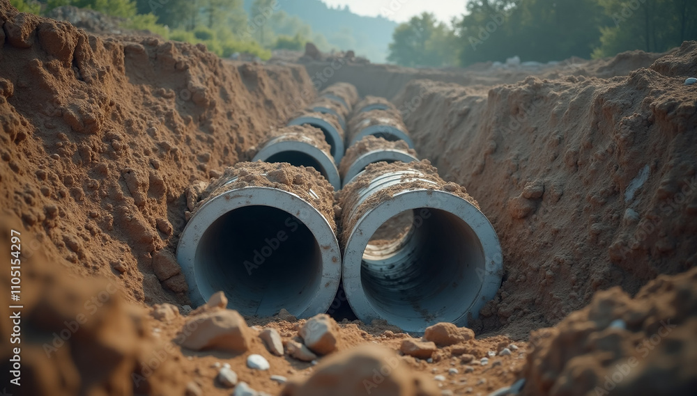 A scene of culvert concrete construction, focusing on the large ...