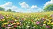© Hugnaka - A vibrant field of wild flowers in full bloom on a sunny day, spring, colorful