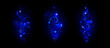 © klyaksun - Magic wand effects set isolated on black background. Vector realistic illustration of neon blue light trails, sparkling fairytale swirls with glowing glitter particles, fantasy spell energy vortex