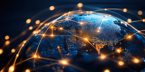 Wall Mural - asia map on digital globe from space, network connections glowing lights, business trading telecommu