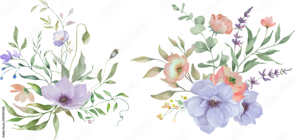 Watercolor floral set. Hand drawn illustration isolated on white ...