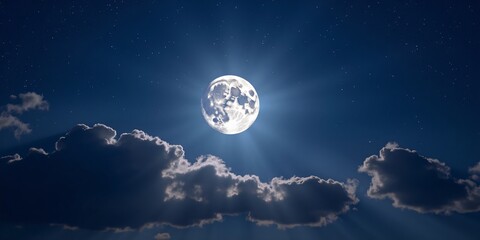 Wall Mural - A Captivating Night Sky: The Full Moon Illuminating Clouds and Stars Amidst a Sky Filled With Moonlight and Clouds