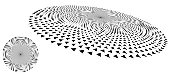 Leinwandbilder - Triangles in circle as background or icon, logo. Abstract dotted vector background. Halftone effect. Circle with perspective.