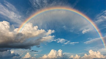 Sticker - Beautiful rainbow and Blue sky with cloud in summer day.