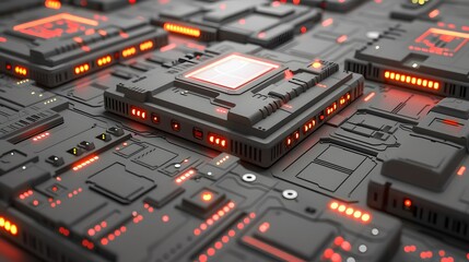 Wall Mural - close-up of a futuristic, glowing circuit board.