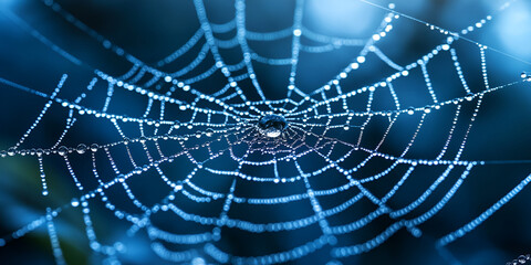 Dew Drops on Spider Web in Morning Light