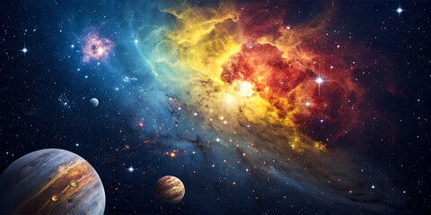 Wall Mural - Celestial Symphony, The Enchanting Beauty of Colorful Nebulae and planets in Deep Space In the vast expanse of the universe lies one of nature’s most breathtaking phenomena