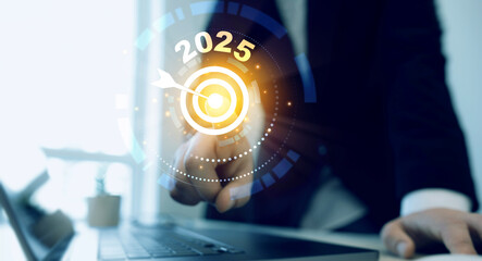 Leinwandbilder - Aim goal strategy startup business in new year 2025. Business goals trends in 2025.Business plan strategy and development in 2025.	
