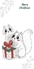 Sticker - cute cartoon squirrel with gift box merry christmas background