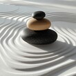 © Zeljko - **japanese style minimal abstract background. zen garden and stone balance with white sand background.