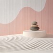 © Zeljko - **japanese style minimal abstract background. zen garden and stone balance with white sand background.