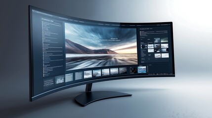 Wall Mural - fwebsite design in progress on a curved monitor, sleek user interface elements, cutting-edge web dev