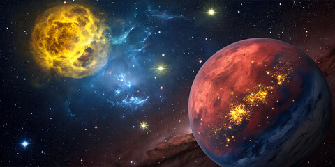 Wall Mural - Celestial Symphony, The Enchanting Beauty of Colorful Nebulae and planets in Deep Space In the vast expanse of the universe lies one of nature’s most breathtaking phenomena