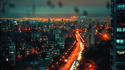 Poster - City landscape, night time. taken from an elevated position.