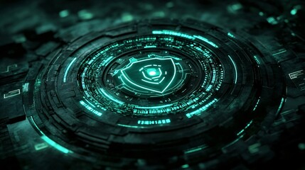 Canvas Print - futuristic digital shield interface.