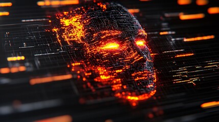Wall Mural - glowing digital face formed by code.