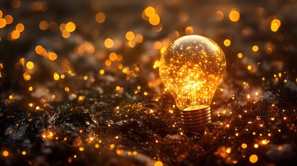 Wall Mural - glowing lightbulb in sparkling snow.
