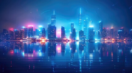 Aufkleber - Spectacular skyline of a big modern city. skyscrapers, bioluminescence.