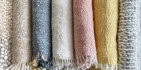 Poster - Close up of woven fabric showcasing cotton, linen, canvas, and chenille fabric textures. This woven fabric features a variety of textures, including silk fabric and soft yarn, perfect for textile
