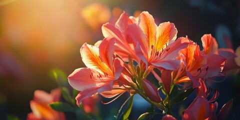 Aufkleber - Close up of unknown flowers illuminated by sunlight, showcasing the intricate details and vibrant colors typical of unknown flowers in a sunny setting. Perfect for nature enthusiasts and floral