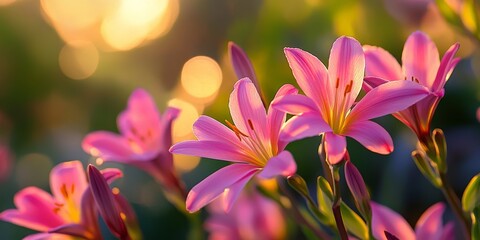 Aufkleber - Close up of unknown flowers illuminated by sunlight, showcasing the intricate details and vibrant colors typical of unknown flowers in a sunny setting. Perfect for nature enthusiasts and floral