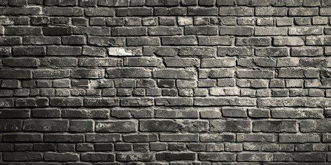 Poster - Desaturated brick wall background featuring clean black and white brickwork. This brick wall texture offers a grunge vintage aesthetic with ample copy space for creative purposes.